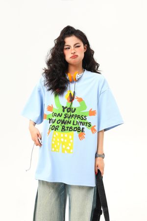 Vintage American Graphic Print Short Sleeve T-Shirt for Women - Trendy Summer Style, 90s Inspired Fashion Top