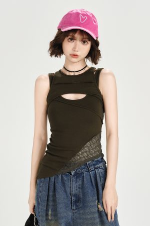 Vintage American Lace Hollow Two-Piece Vest for Women - Slim Fit Summer Top, Versatile Style for Girly Looks