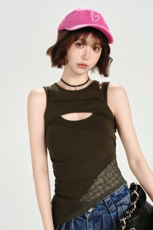 Vintage American Lace Hollow Two-Piece Vest for Women - Slim Fit Summer Top, Versatile Style for Girly Looks