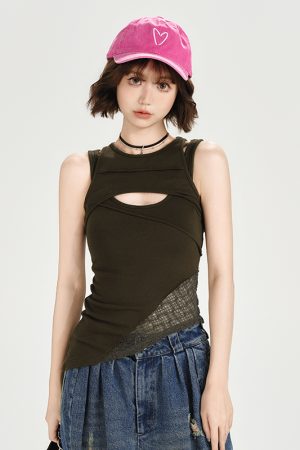 Vintage American Lace Hollow Two-Piece Vest for Women - Slim Fit Summer Top, Versatile Style for Girly Looks