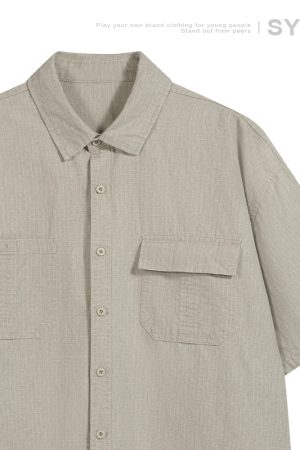 Vintage American Plaid Short-Sleeve Shirt for Men - Retro Workwear Style, Washed Summer Essential 2025