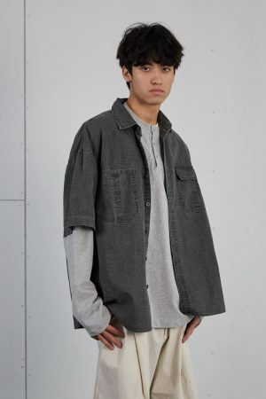 Vintage American Plaid Short-Sleeve Shirt for Men - Retro Workwear Style, Washed Summer Essential 2025