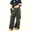 Vintage American Retro Camouflage Work Pants for Women, Washed Finish, Trendy Hip-Hop Street Dance Style