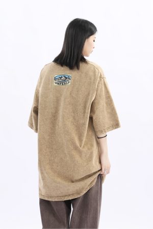 Vintage American Retro High Weight Short Sleeve Women's T-Shirt - Washed Heavy Fabric - High Street Style