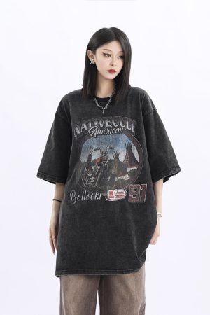 Vintage American Retro High Weight Short Sleeve Women's T-Shirt - Washed Heavy Fabric - High Street Style