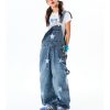 Vintage American Star Print Denim Overalls for Women - Casual Floor-Length Pants in 90s Style, Versatile Fashion Staple