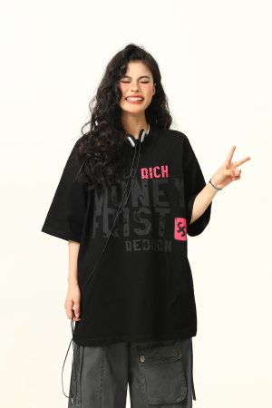 Vintage American Street Letter Print Short Sleeve T-Shirt for Men and Women - Summer Cotton Couple Top, Y2K Style