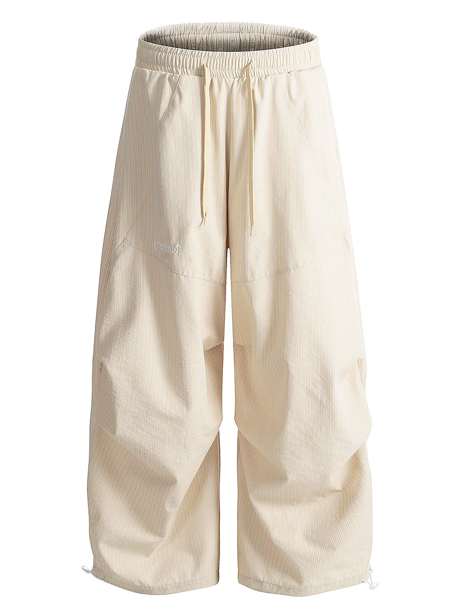 Vintage American-Style Loose-Fitting Wide-Leg Work Pants for Women, Striped Casual Sports Pants with Elastic Waist and Slimming Drape Vintage American-Style Loose-Fitting Wide-Leg Work Pants for Women, Striped Casual Sports Pants with Elastic Waist and Slimming Drape