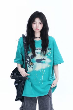 Vintage American-Style Oversized Short-Sleeve T-Shirt for Women - Sit and Eat Until the Mountains Are Empty - Trendy Loose Fit
