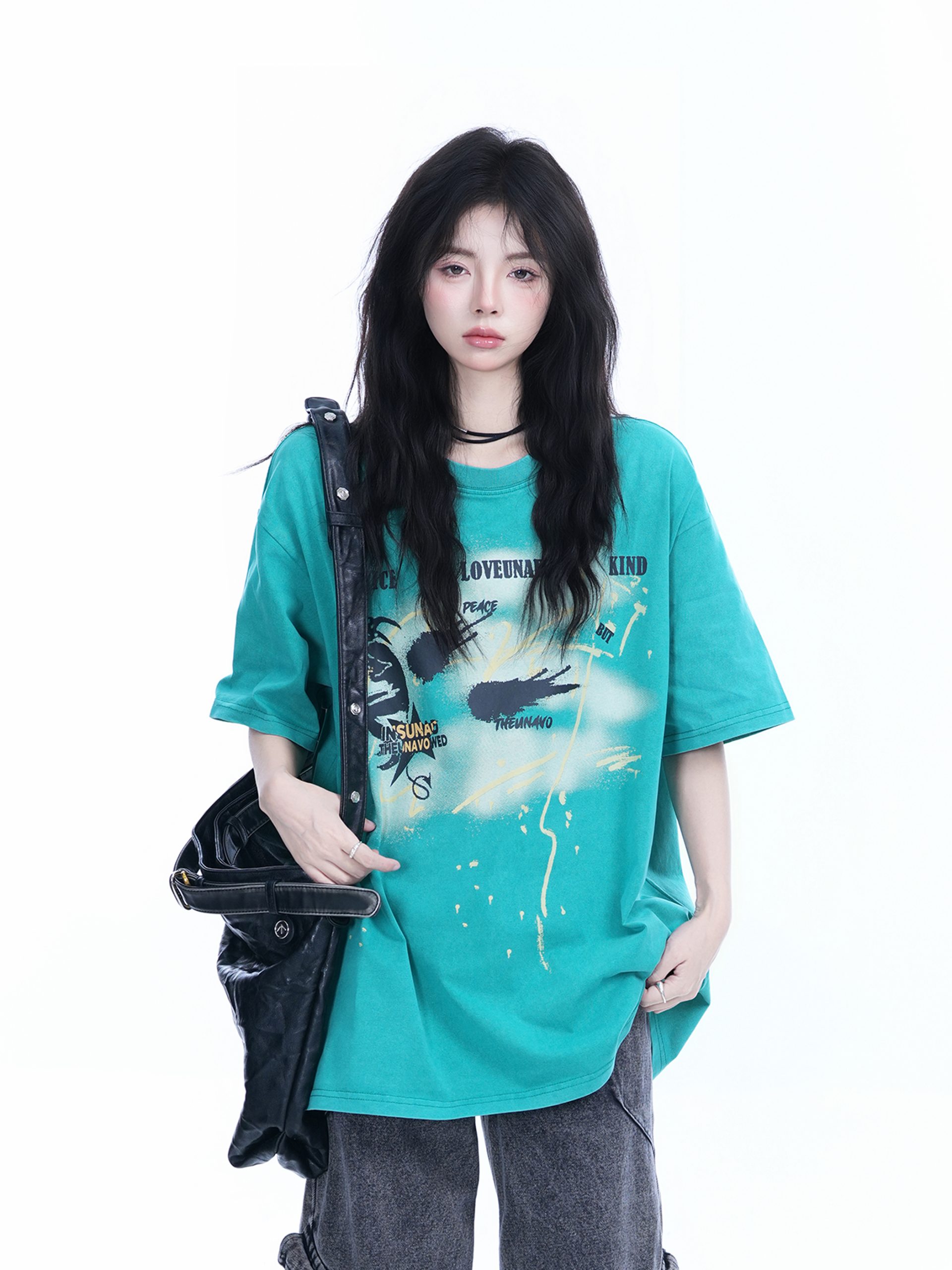 Vintage American-Style Oversized Short-Sleeve T-Shirt for Women - Sit and Eat Until the Mountains Are Empty - Trendy Loose Fit Vintage American-Style Oversized Short-Sleeve T-Shirt for Women - Sit and Eat Until the Mountains Are Empty - Trendy Loose Fit