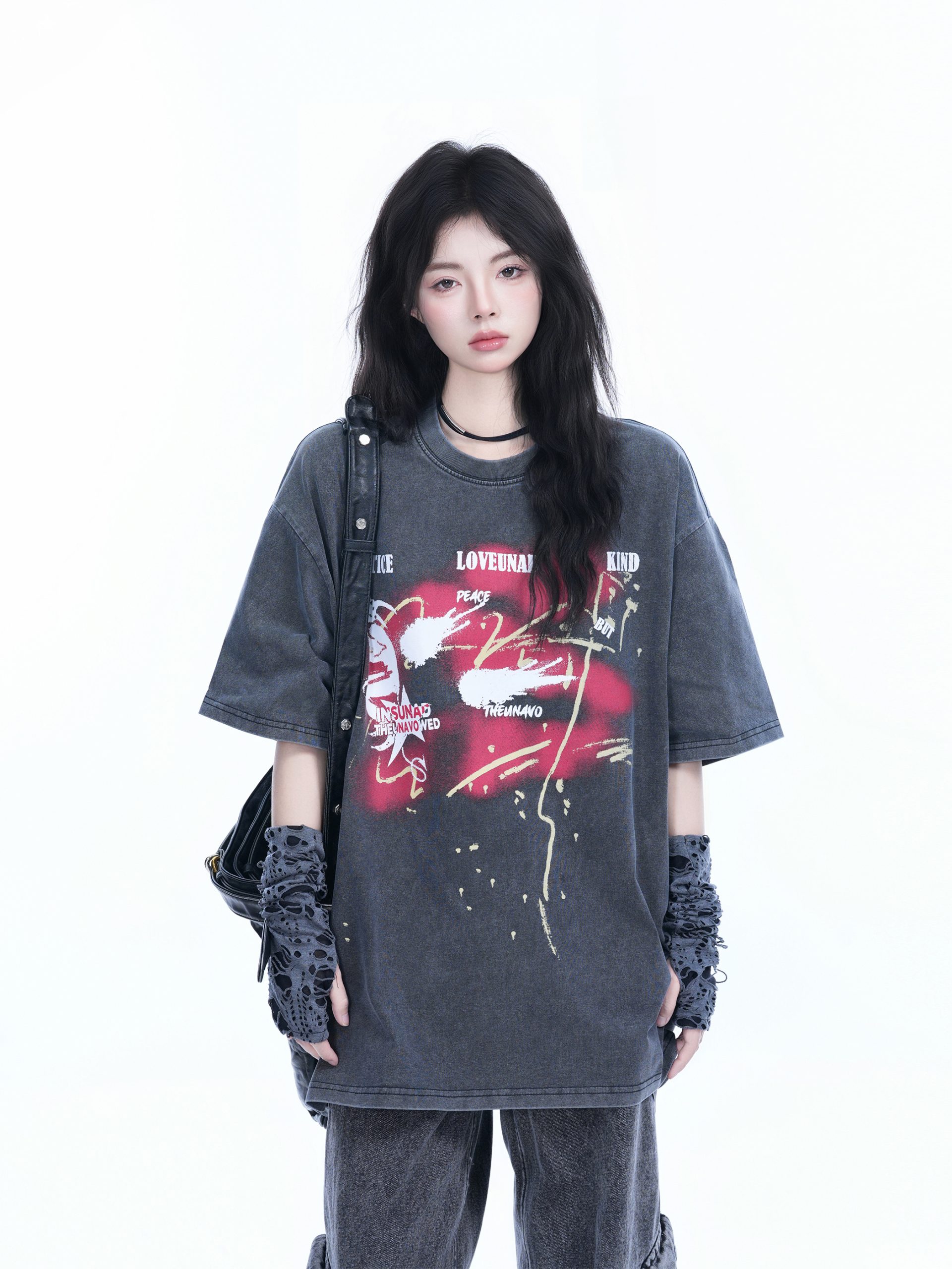 Vintage American-Style Oversized Short-Sleeve T-Shirt for Women - Sit and Eat Until the Mountains Are Empty - Trendy Loose Fit Vintage American-Style Oversized Short-Sleeve T-Shirt for Women - Sit and Eat Until the Mountains Are Empty - Trendy Loose Fit