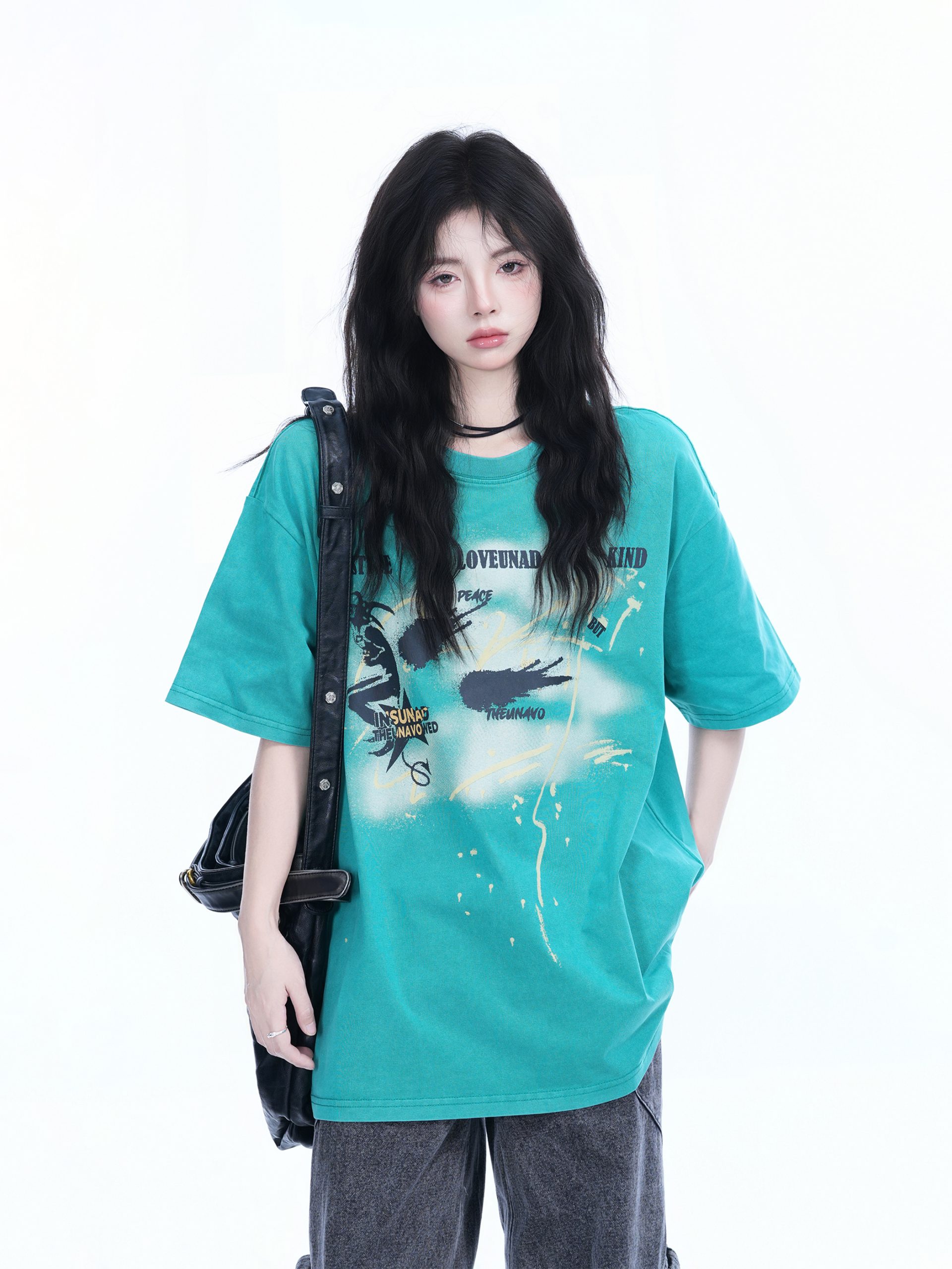 Vintage American-Style Oversized Short-Sleeve T-Shirt for Women - Sit and Eat Until the Mountains Are Empty - Trendy Loose Fit Vintage American-Style Oversized Short-Sleeve T-Shirt for Women - Sit and Eat Until the Mountains Are Empty - Trendy Loose Fit