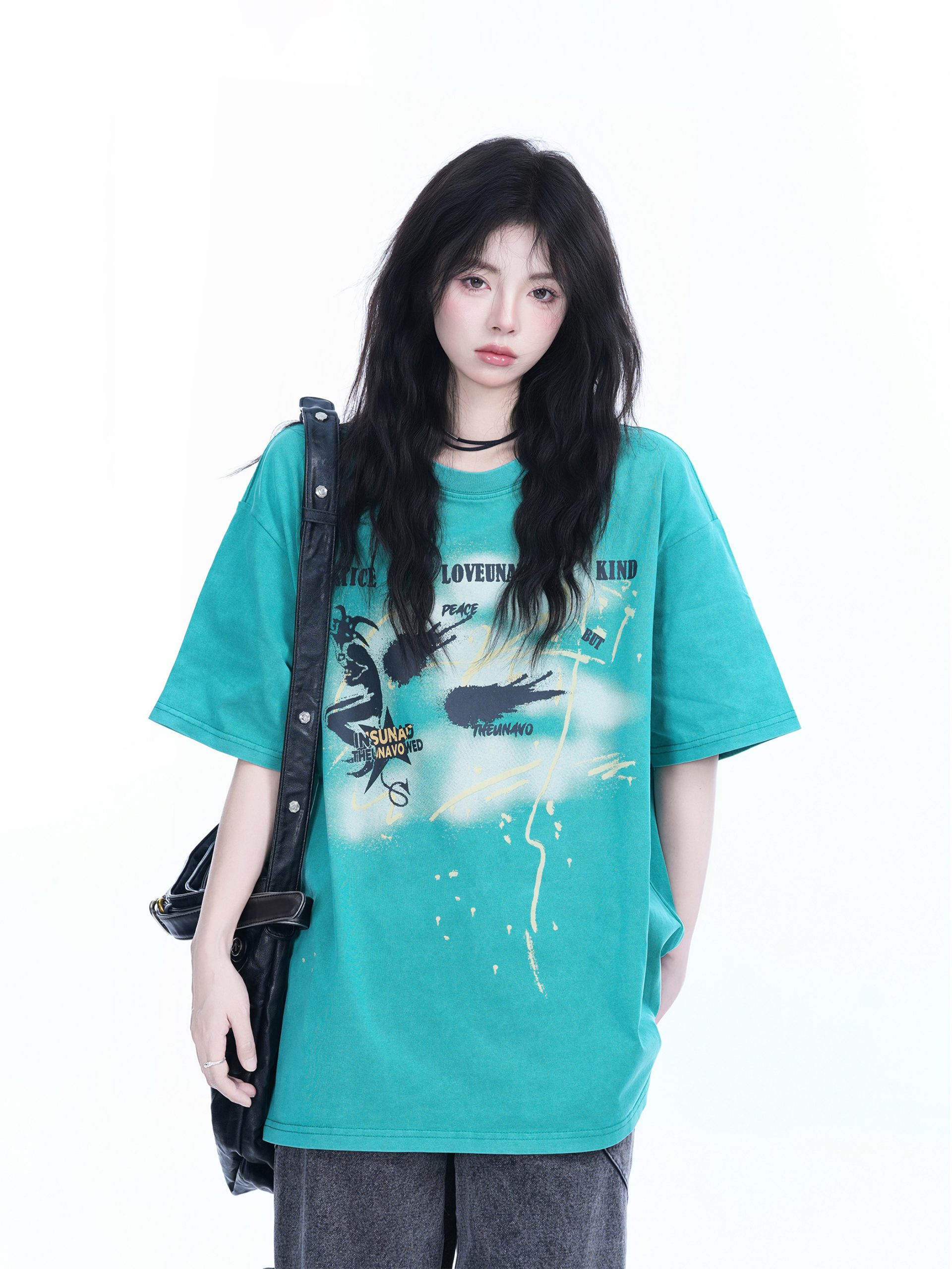 Vintage American-Style Oversized Short-Sleeve T-Shirt for Women - Sit and Eat Until the Mountains Are Empty - Trendy Loose Fit Vintage American-Style Oversized Short-Sleeve T-Shirt for Women - Sit and Eat Until the Mountains Are Empty - Trendy Loose Fit