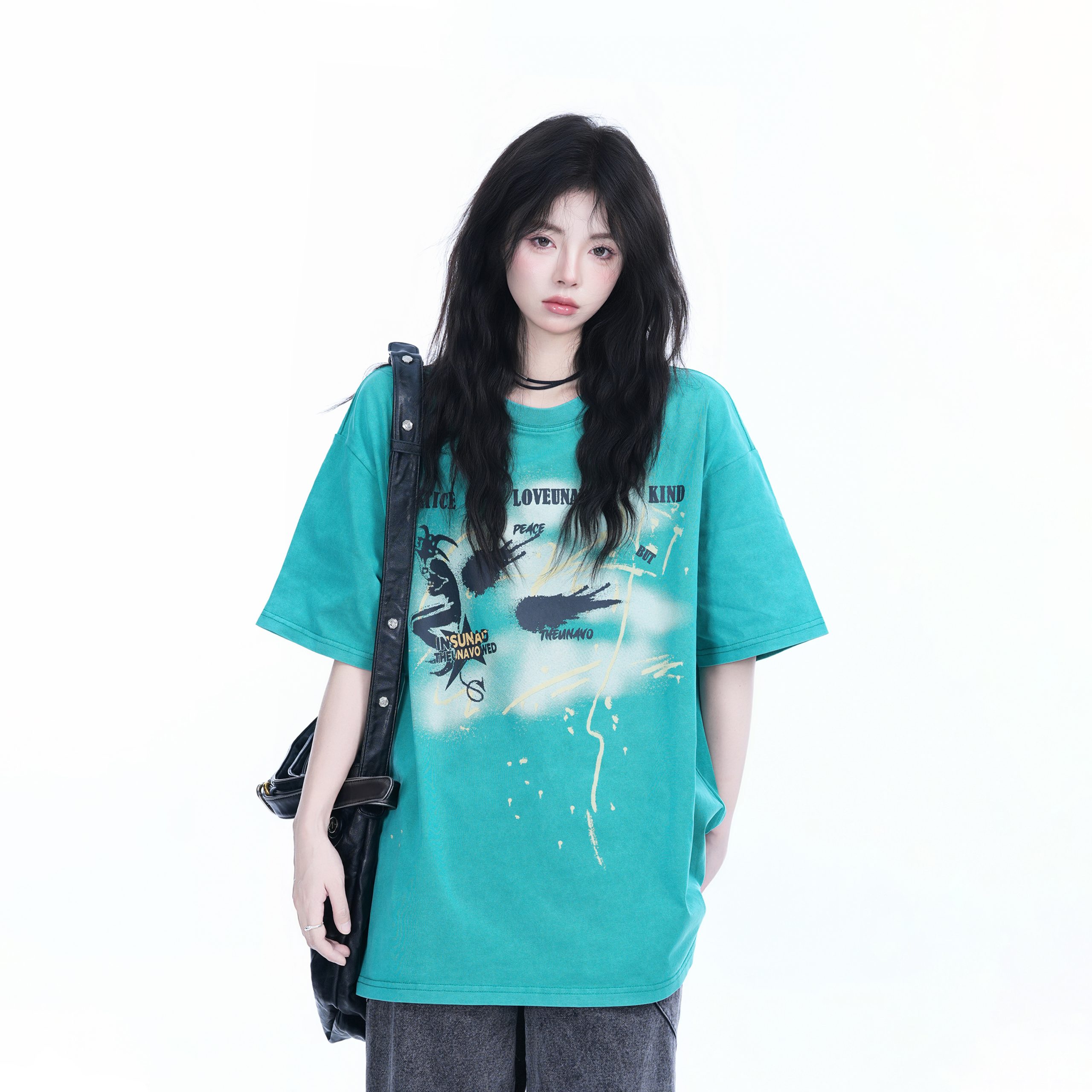 Vintage American-Style Oversized Short-Sleeve T-Shirt for Women - Sit and Eat Until the Mountains Are Empty - Trendy Loose Fit Vintage American-Style Oversized Short-Sleeve T-Shirt for Women - Sit and Eat Until the Mountains Are Empty - Trendy Loose Fit