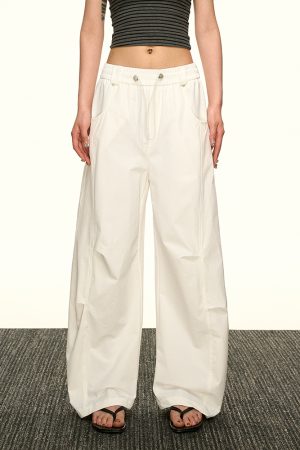 Vintage American-Style Wide-Leg Pleated Cargo Pants for Women - Casual Loose Fit for Summer 2025, Versatile Y2K Fashion