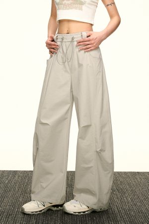 Vintage American-Style Wide-Leg Pleated Cargo Pants for Women - Casual Loose Fit for Summer 2025, Versatile Y2K Fashion