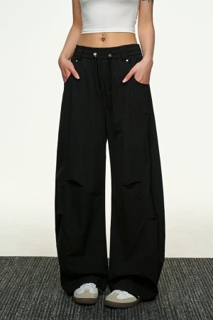 Vintage American-Style Wide-Leg Pleated Cargo Pants for Women - Casual Loose Fit for Summer 2025, Versatile Y2K Fashion