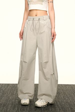 Vintage American-Style Wide-Leg Pleated Cargo Pants for Women - Casual Loose Fit for Summer 2025, Versatile Y2K Fashion