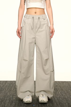 Vintage American-Style Wide-Leg Pleated Cargo Pants for Women - Casual Loose Fit for Summer 2025, Versatile Y2K Fashion