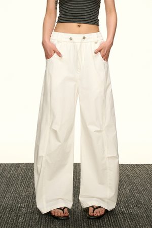 Vintage American-Style Wide-Leg Pleated Cargo Pants for Women - Casual Loose Fit for Summer 2025, Versatile Y2K Fashion