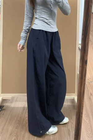 Vintage American-Style Wide-Leg Work Pants for Women, Loose Fit Summer Straight-Leg Casual Sports Trousers