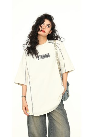 Vintage American Unisex Short Sleeve T-Shirt in Red - Trendy Loose Fit Couple Tee for Y2K Style Lovers