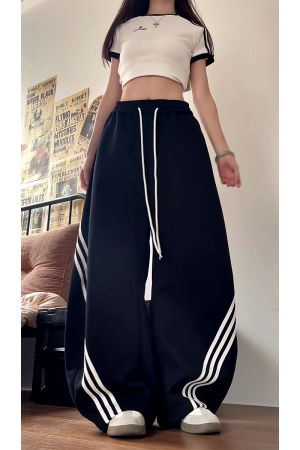 Vintage American Wide-Leg Work Pants, Loose Fit Draping Casual Sports Pants, Trendy Curved Blade Design, 90s Inspired Style