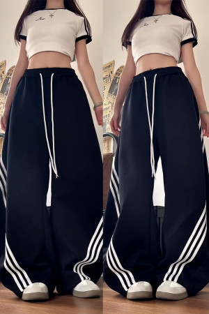 Vintage American Wide-Leg Work Pants, Loose Fit Draping Casual Sports Pants, Trendy Curved Blade Design, 90s Inspired Style