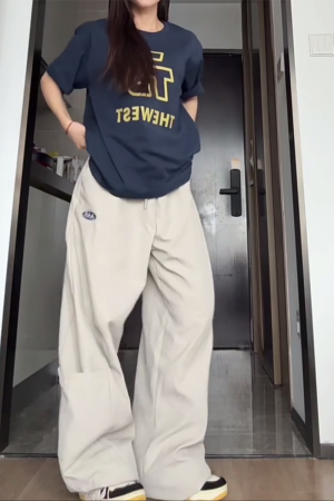 Vintage American Work Pants for Women - Loose Wide-Leg Hip Hop Jazz Dance Casual Sports Pants