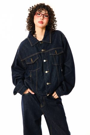 Vintage American Workwear Denim Jacket for Women - Versatile Blue Jean Jacket for Effortless 90s Y2K Style