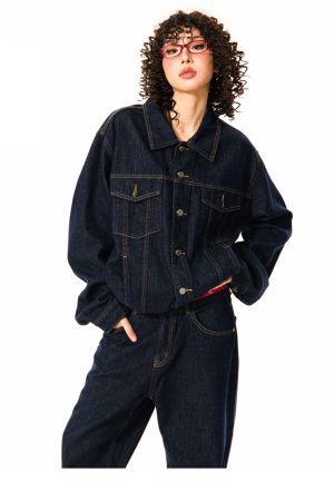 Vintage American Workwear Denim Jacket for Women - Versatile Blue Jean Jacket for Effortless 90s Y2K Style