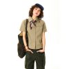 Vintage American Workwear Short Sleeve Shirt for Women - Summer Waist-Defining Slim Fit Versatile Top