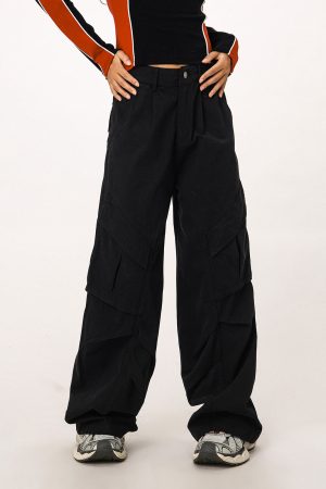 Vintage American Workwear Wide Leg Pants for Women - Casual Loose Straight Leg Trousers for Autumn Winter Fashion