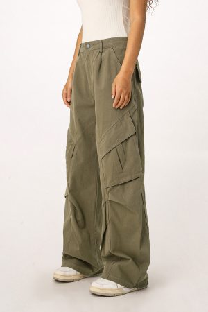 Vintage American Workwear Wide Leg Pants for Women - Casual Loose Straight Leg Trousers for Autumn Winter Fashion
