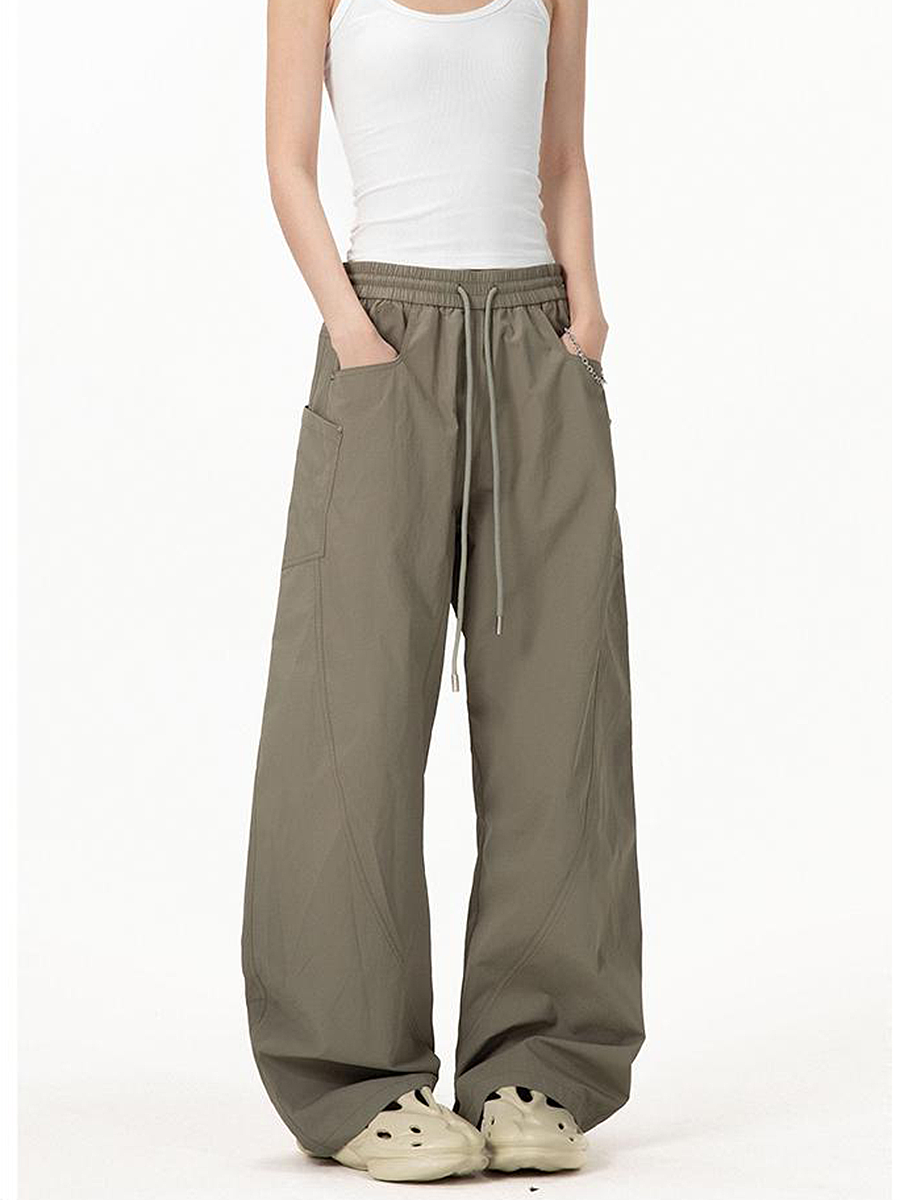 Vintage Army Green Cargo Pants for Women - 2025 Model, Loose Fit Curved Blade Design, Hip-Hop Street Style Casual Wear Vintage Army Green Cargo Pants for Women - 2025 Model, Loose Fit Curved Blade Design, Hip-Hop Street Style Casual Wear