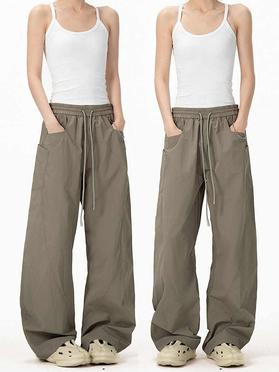 Vintage Army Green Cargo Pants for Women - 2025 Model, Loose Fit Curved Blade Design, Hip-Hop Street Style Casual Wear Vintage Army Green Cargo Pants for Women - 2025 Model, Loose Fit Curved Blade Design, Hip-Hop Street Style Casual Wear