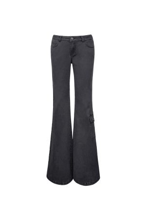 Vintage Ash Gray Low-Rise Flared Jeans - Washed 90s Style Denim for a Retro Look