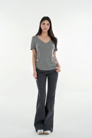 Vintage Ash Gray Low-Rise Flared Jeans - Washed 90s Style Denim for a Retro Look