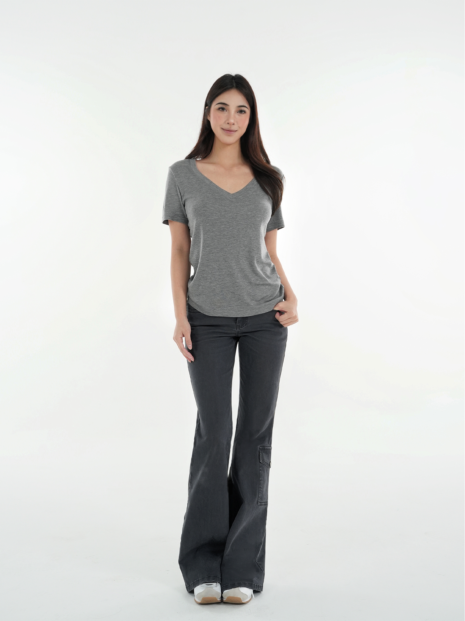 Vintage Ash Gray Low-Rise Flared Jeans - Washed 90s Style Denim for a Retro Look Vintage Ash Gray Low-Rise Flared Jeans - Washed 90s Style Denim for a Retro Look