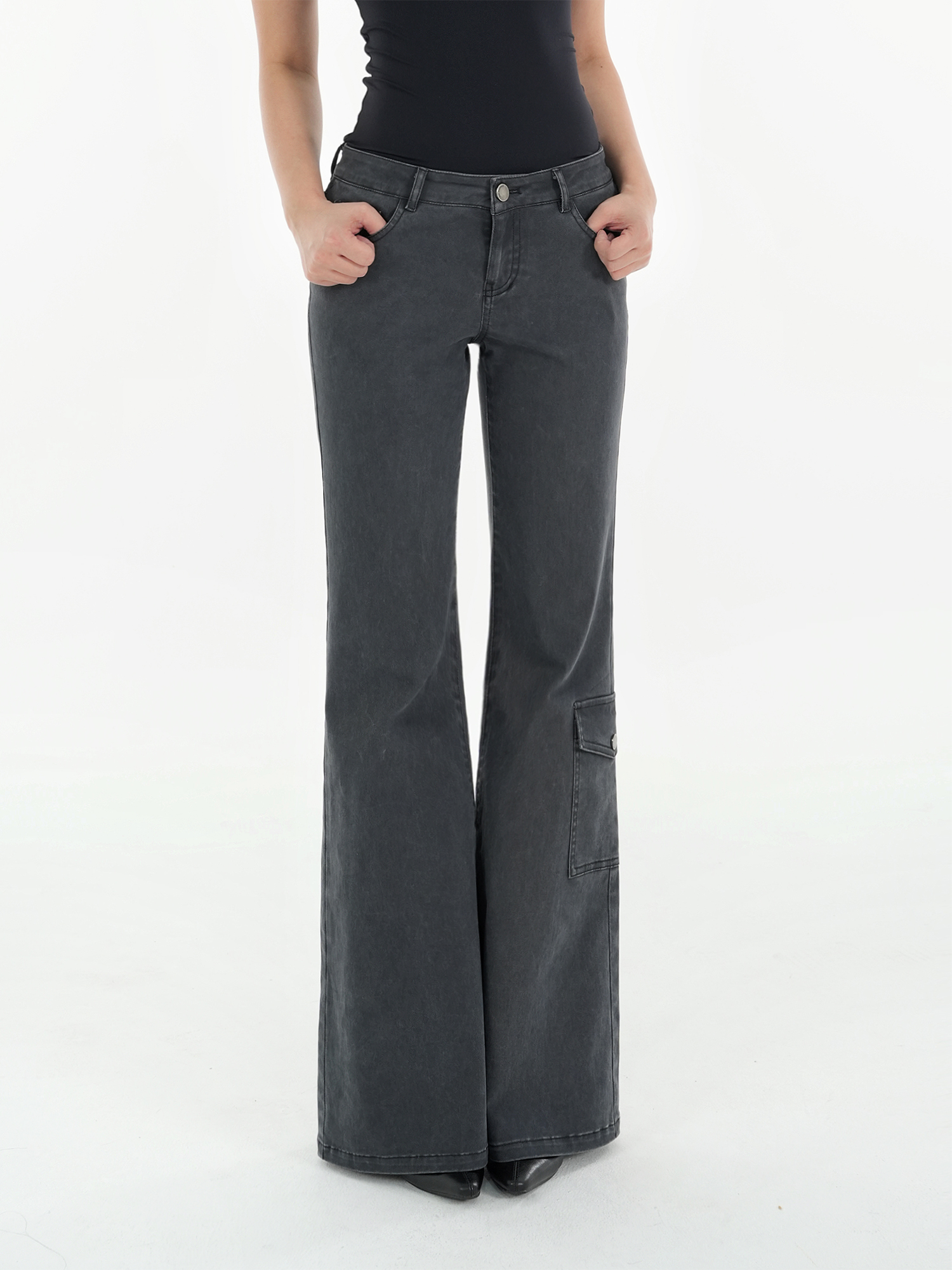 Vintage Ash Gray Low-Rise Flared Jeans - Washed 90s Style Denim for a Retro Look Vintage Ash Gray Low-Rise Flared Jeans - Washed 90s Style Denim for a Retro Look