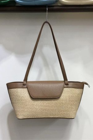 Vintage Beach Straw Woven Tote Bag for Women - Casual Spring Shoulder Bag, French Niche Design, Perfect for Summer Outings