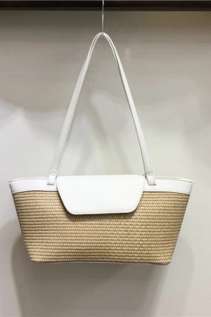 Vintage Beach Straw Woven Tote Bag for Women - Casual Spring Shoulder Bag, French Niche Design, Perfect for Summer Outings