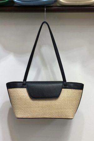 Vintage Beach Straw Woven Tote Bag for Women - Casual Spring Shoulder Bag, French Niche Design, Perfect for Summer Outings