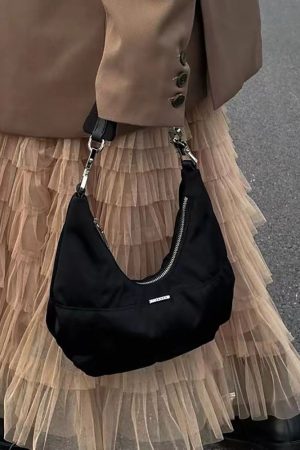 Vintage Black Crescent Tote Bag for Women - High-End Cloud Design Shoulder Bag, Chic Underarm Bag for 2023