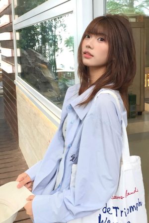 Vintage Blue Long Sleeve Shirt Jacket for Women - Summer Sun Protection Casual Loose Mid-Length Top