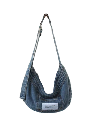 Vintage Blue Washed Denim Cowboy Half-Moon Dumpling Bag - Versatile Shoulder Crossbody Underarm Bag for Cool Y2K Style
