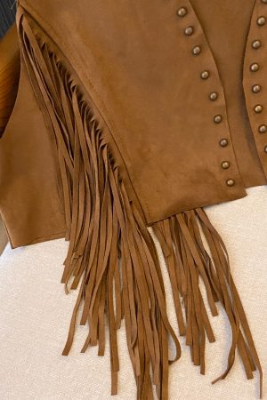 Vintage Bohemian Suede Fringe Vest for Women - Studded Short Crop Top, Prairie Style, Boho Chic Fashion