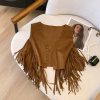 Vintage Bohemian Suede Fringe Vest for Women - Studded Short Crop Top, Prairie Style, Boho Chic Fashion