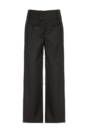 Vintage British Striped Asymmetrical Pocket Wide-Leg Pants for Women, Retro Loose Straight-Leg Trousers, Y2K Style
