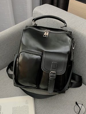 Vintage British Style Denim Soft Leather Backpack for Women, Multifunctional Large Capacity Book Bag, Ideal for Everyday Use